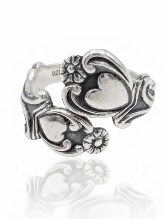 Avon Jewelry - Vintage 1975 Avon Treasured Heart Sterling Silver Bypass Spoon Ring Size 7.25